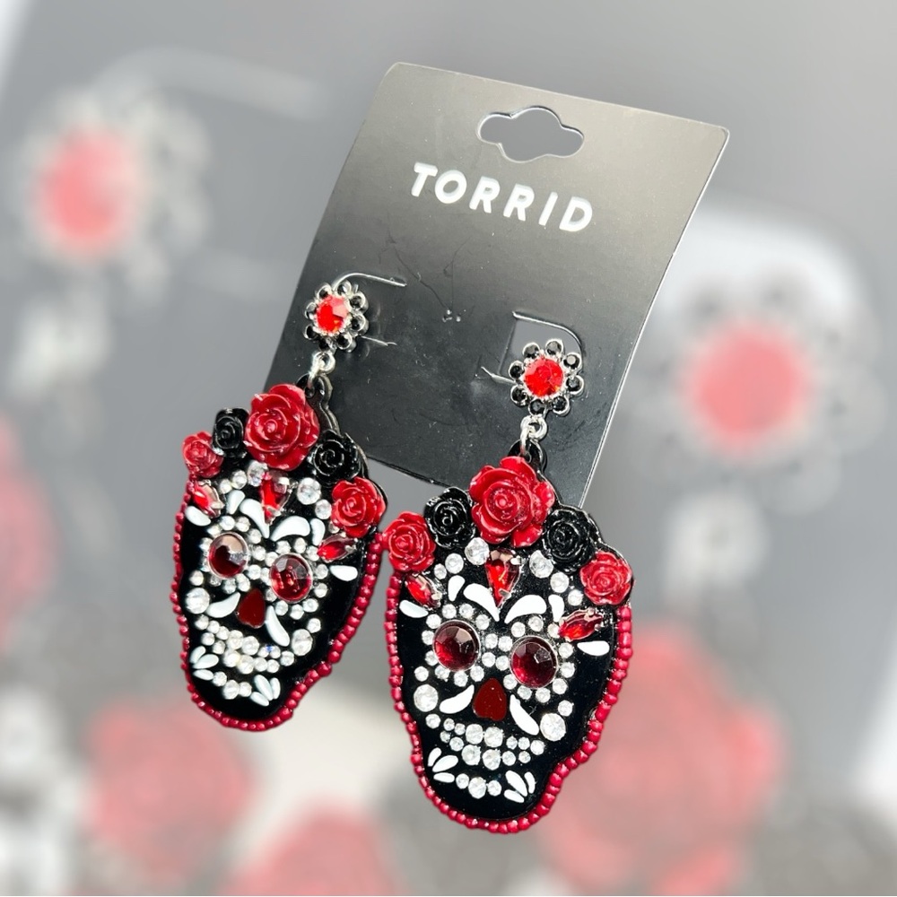 Sugar skull Red and Black Earrings
